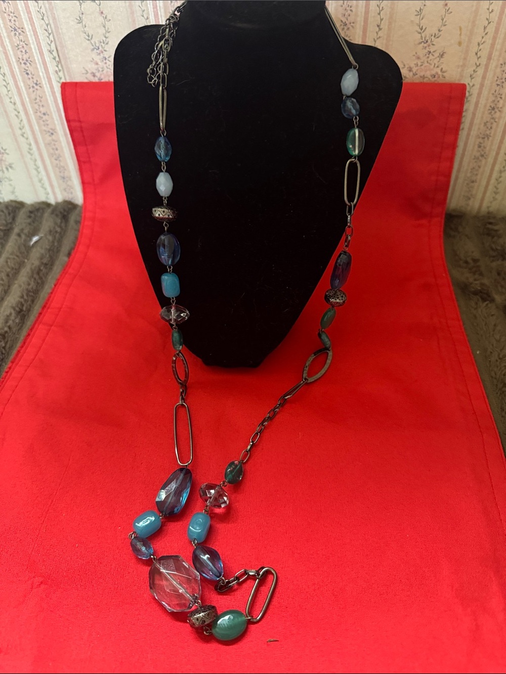 Lia Sophia Aqua Blue and Green Beaded Hematite Necklace